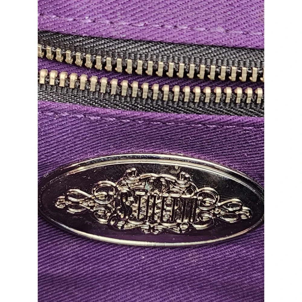 Stiletto Black Patent Croc Embossed Envelope Clutch Bag Purple Lining